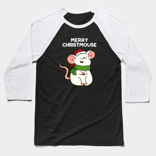 Christmouse Cute Christmas Mouse Pun Baseball T-Shirt by punnybone